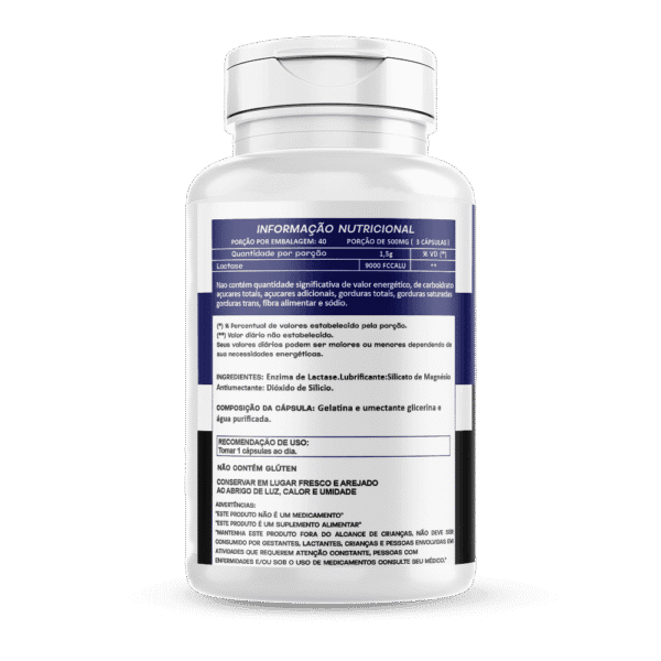 Enzima Lactase 120 cápsulas 500mg Hionutri - Imagem 2